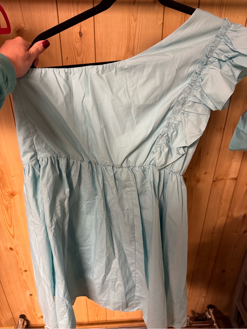 One-Shoulder Ruffle Dress in Light Blue - Picture 6 of 6